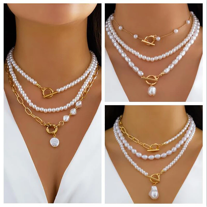 

PuRui Gothic Baroque Imitation Pearl Choker Fashion Multi-layer Beading Chain Short Collarbone Necklace Aesthetic Design Jewelry