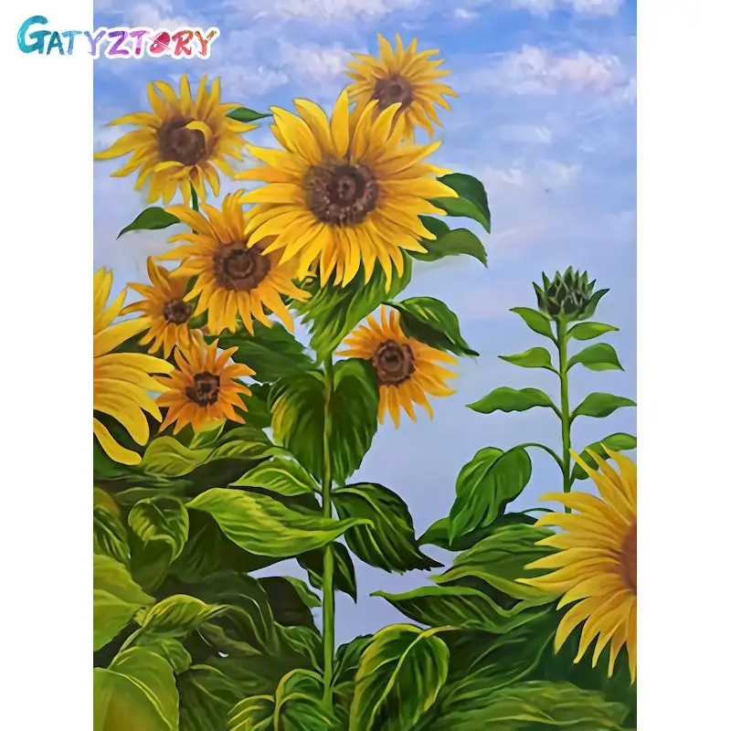

GATYZTORY DIY Oil Painting By Numbers Sunflower HandPainted Kits on Wall Canvas Pictures By Numbers Flower Home Decor