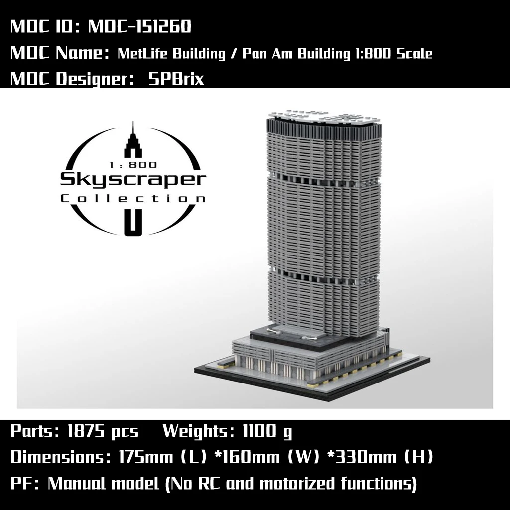 MOC-151260 MetLife Строительная сковорода Am Building масштаб 1:800 модель с PDF-рисунком