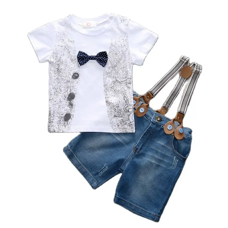 

Детский комплект одежды, рубашка с бантом для маленьких мальчиков + джинсовый костюм на лямках, одежда для мальчиков, одежда для маленьких мальчиков, детский комплект одежды