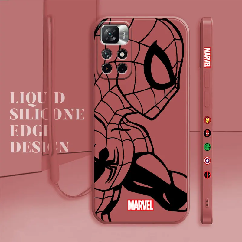Square Liquid Case For Redmi Note 9S 9 10 10T 11 11T 8 Redmi K40 9A 8 9C 9T Full Lens Cover Marvel Iron Man Spiderman Comics