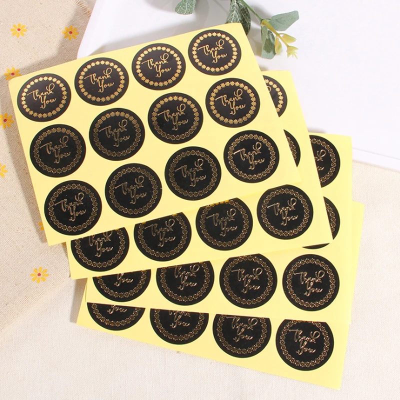 

1200pcs/lot Black Bronze Word With Thank You Round Golden Dot DIY Party Gift Packaging Sealing Label free shipping