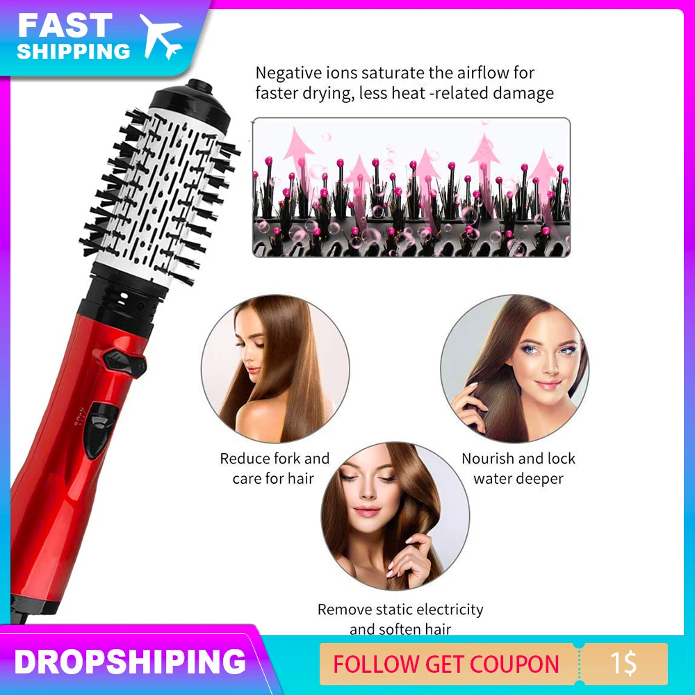 Negative Ion 3 in 1 Multifunction Fast Straightener Hot Air Brush Styler and Dryer Brush Electric One Step Hair Dryer Brush