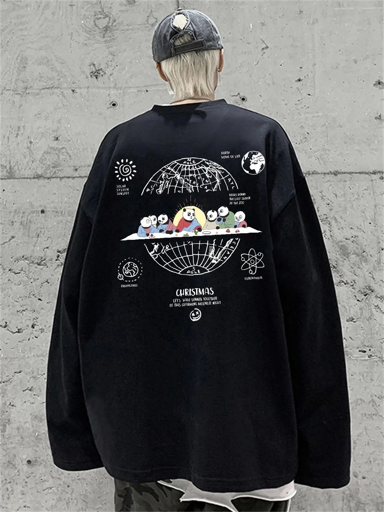 Футболка мужская оверсайз в стиле хип-хоп с длинным рукавом