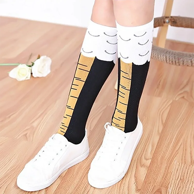Chicken Paws Feet Socks Women Long Socks Leg Warmers Funny Cartoon Cotton Chicken Leg Claw 3D Print Over Knee Socks Stockings images - 6