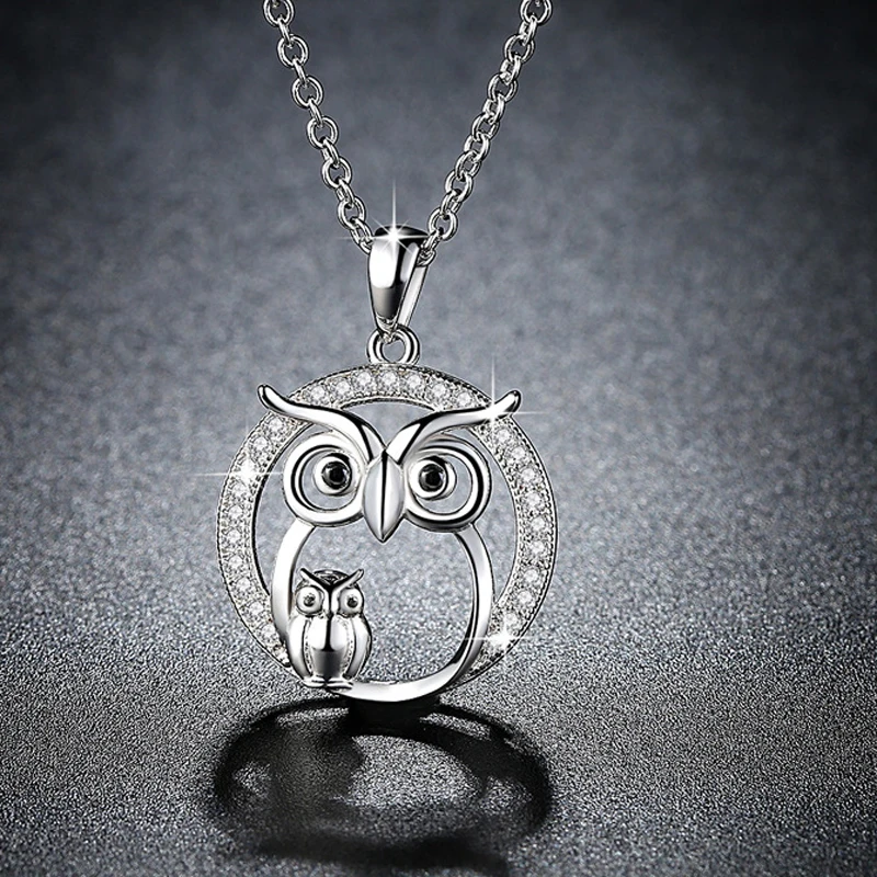 Ожерелье женское с кулоном в виде совы кристаллами длинная цепочка под свитер