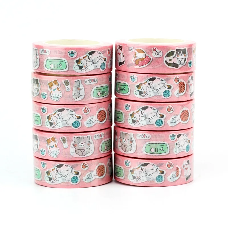 

10pcs/Lot Decorative Draw Stickers Funny Cats Play Ball of Yarn Washi Tapes for Scrapbooking journaling supplies stationery
