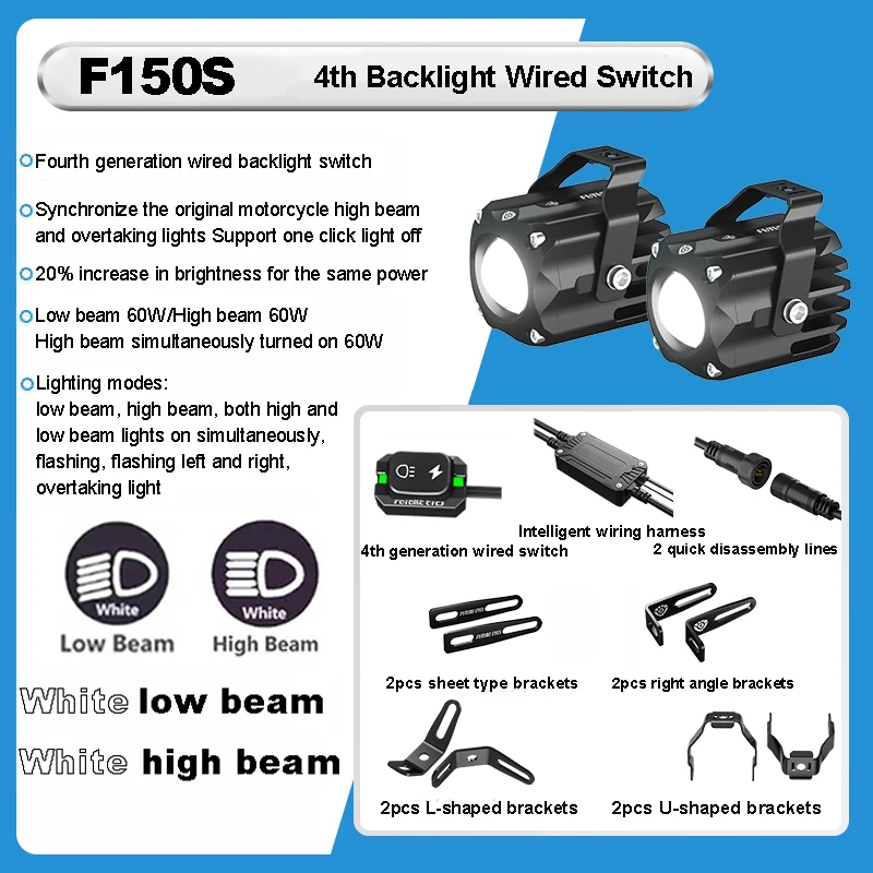 

Future Eyes F150S Скрытый прожектор для мотоцикла Мини-светодиодный прожектор Противотуманные фары Дальний свет Малый размер Суперяркий вспомогательный свет