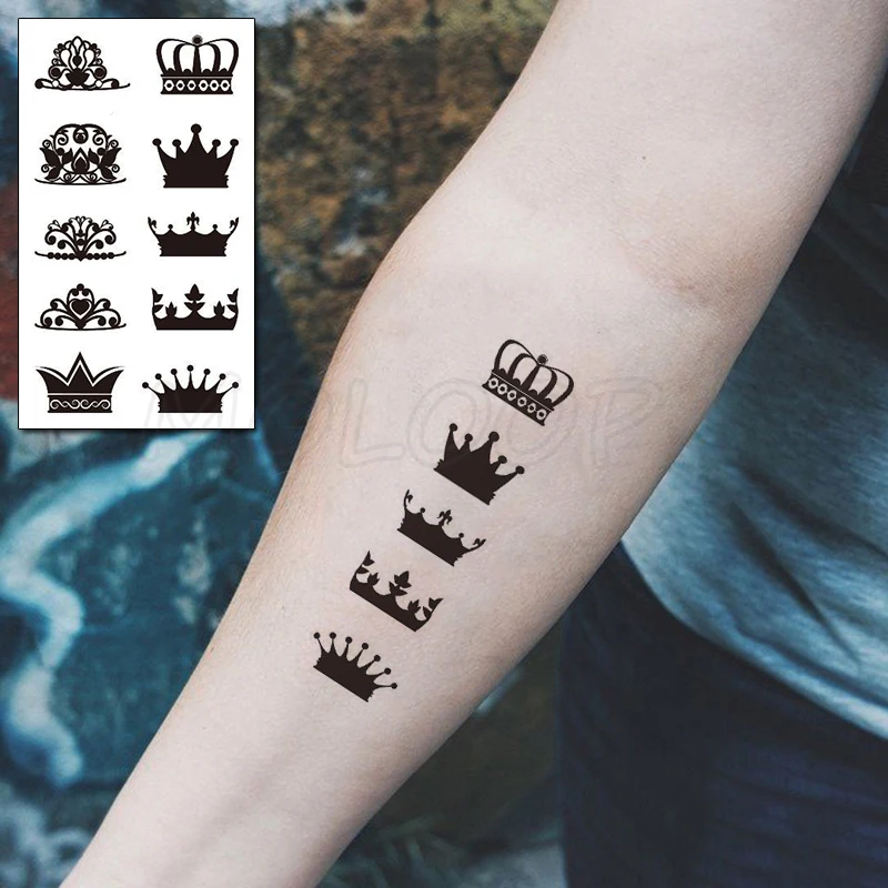 

Crown Element Tattoo Stickers Flower Small Size Body Art Temporary Fake Tattoo for Woman Kids 105*60 Mm