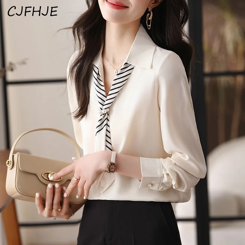 CJFHJE Французская женская рубашка-поло с воротником и длинными рукавами весеннее