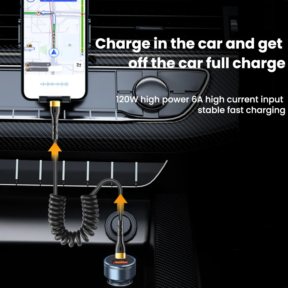 120 Вт 6 А кабель для быстрой зарядки типа C пружинный телескопический