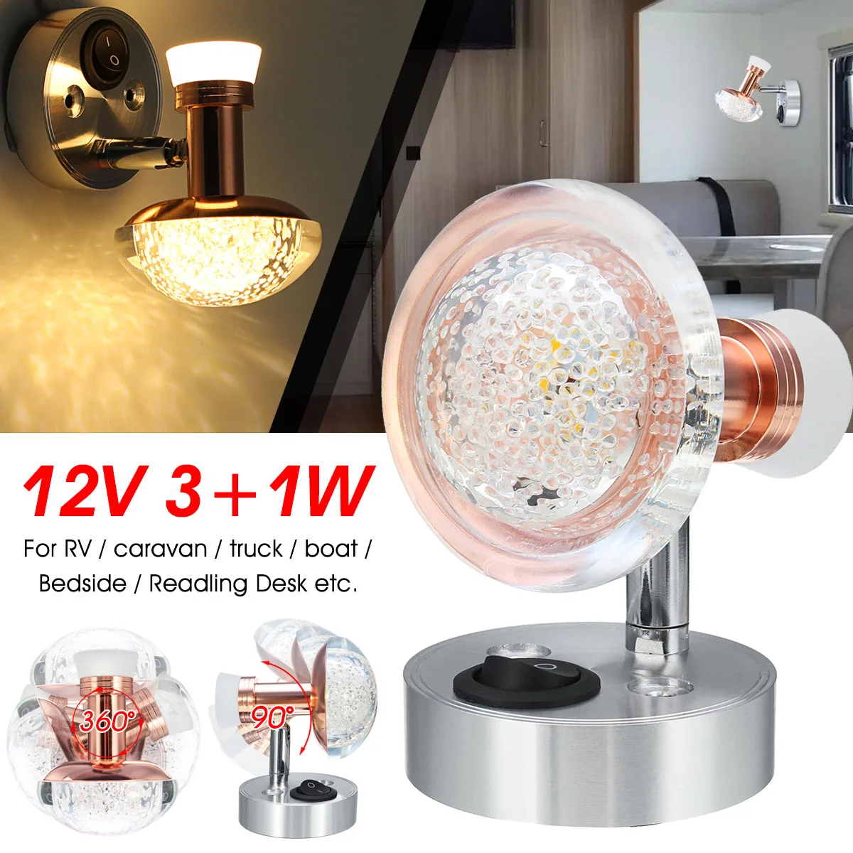 

RV Boat LED Reading Light Wall Lamp DC12V For Truck Motorhome Yachts Cabin Interior Light