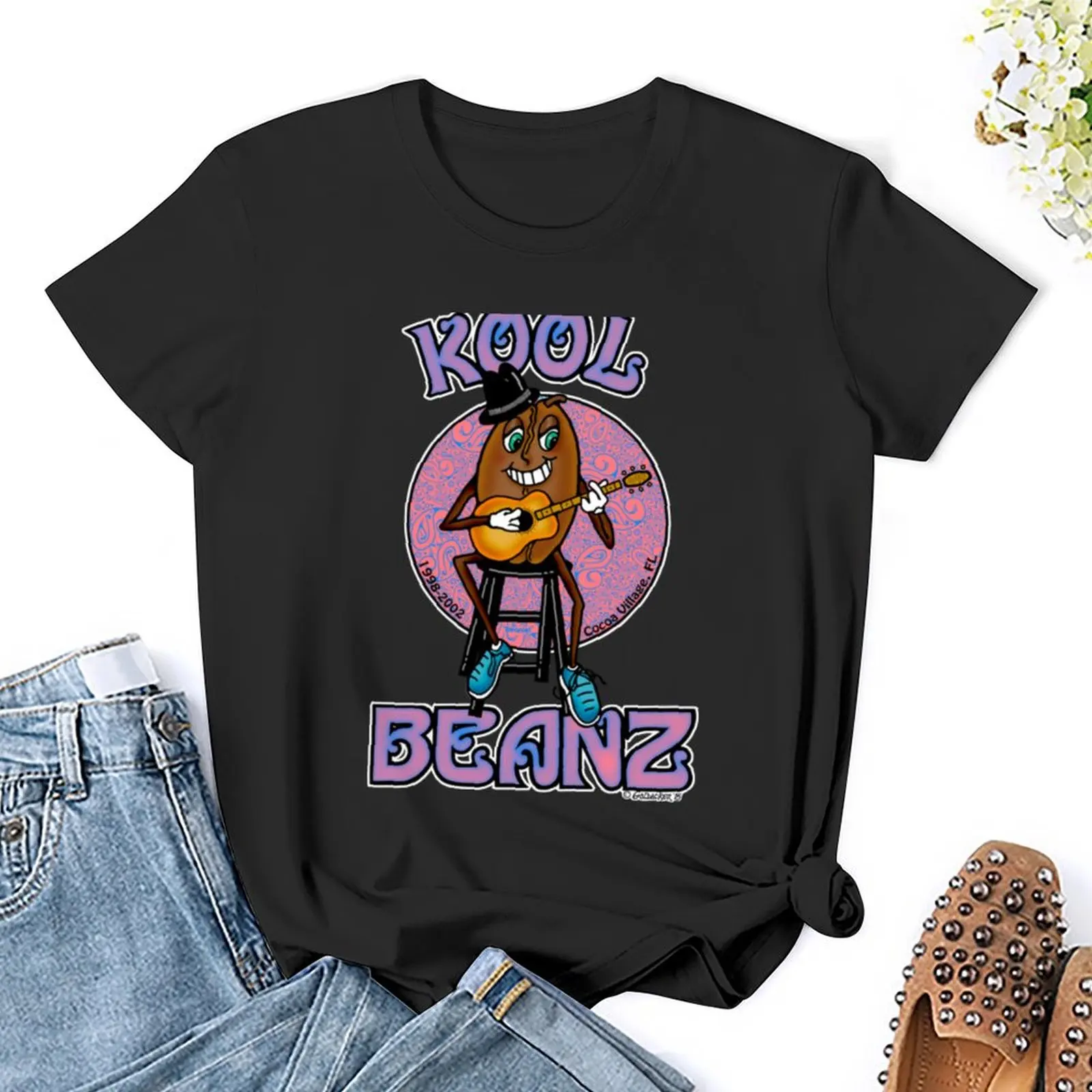 KOOL BEANZ! Футболка черные футболки на заказ женские с графическим рисунком