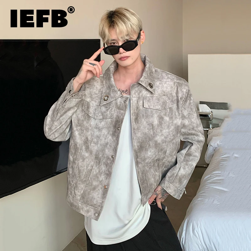 

Короткая мотоциклетная кожаная куртка IEFB, трендовая Мужская модная нишевая дизайнерская винтажная Наплечная верхняя одежда с завязками, осенняя новинка, 9C2203