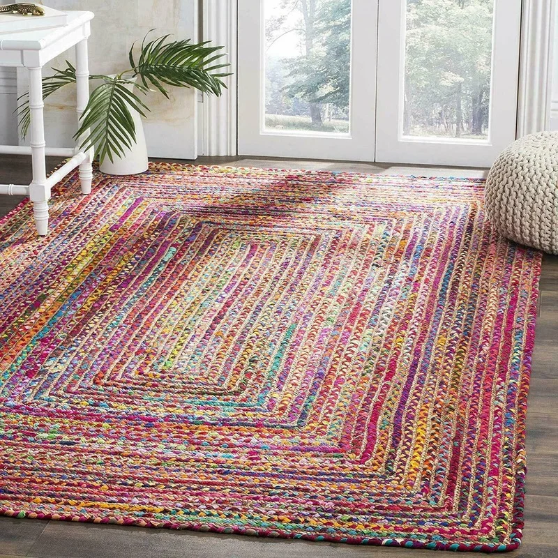 Rug Natural Jute and Cotton Handmade Reversible Living Area Carpet Runner Rug for Home Living Room Bedroom Decor Rugs