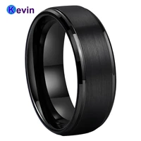 men women black tungsten carbide ring stepped beveled brushed finish 6mm and 8mm available