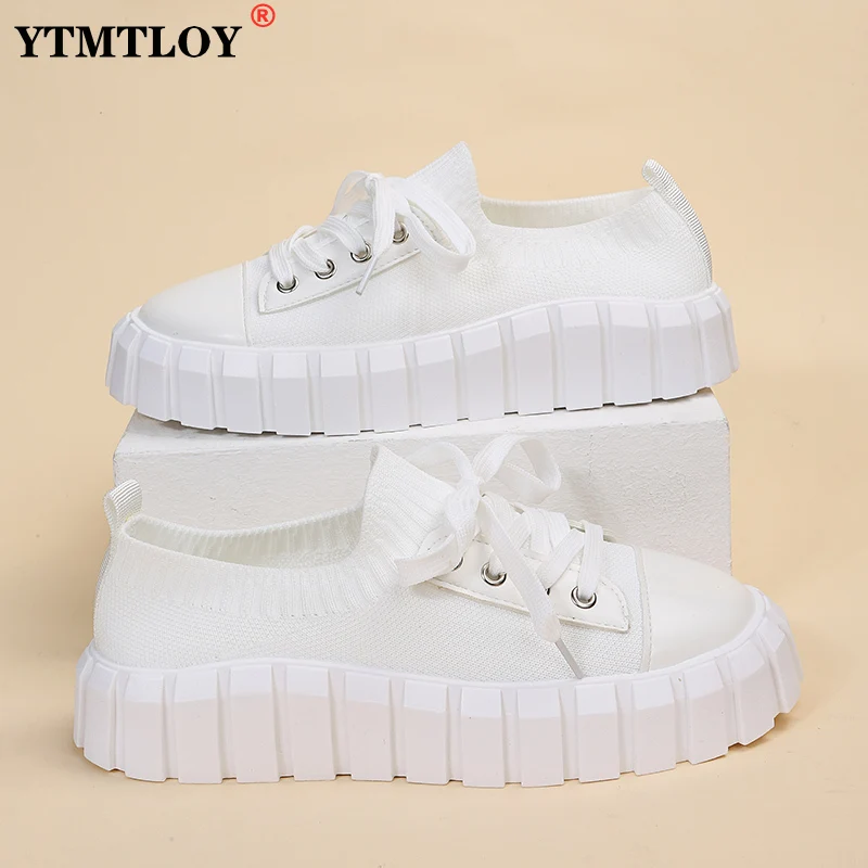 

2022 White Platform Sneakers Casual Shoes Women Fashion Dad Shoes Thick Sole Spring Black Chunky Sneakers Female Vulcanize Shoes