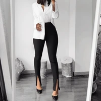 skinny slim black long trousers streetwear joggers women summer high waist solid color flare pants female clothes side slit pant