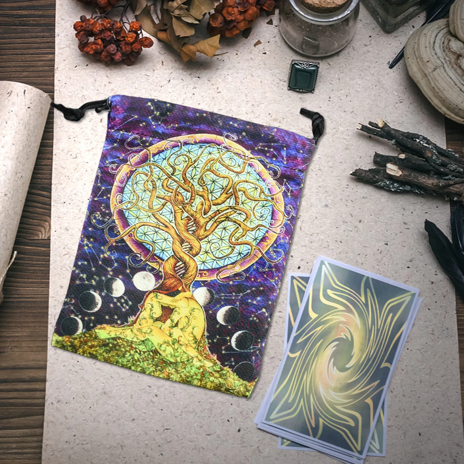 

Tarot Card Storage Bag Velvet Double Sided Print Drawstring Bag