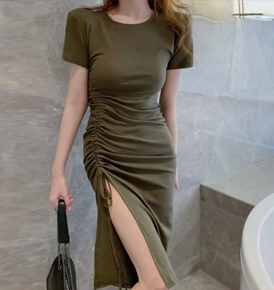 

Женское Хлопковое платье с разрезом, повседневное длинное облегающее платье из высококачественного хлопка на лето, 2023