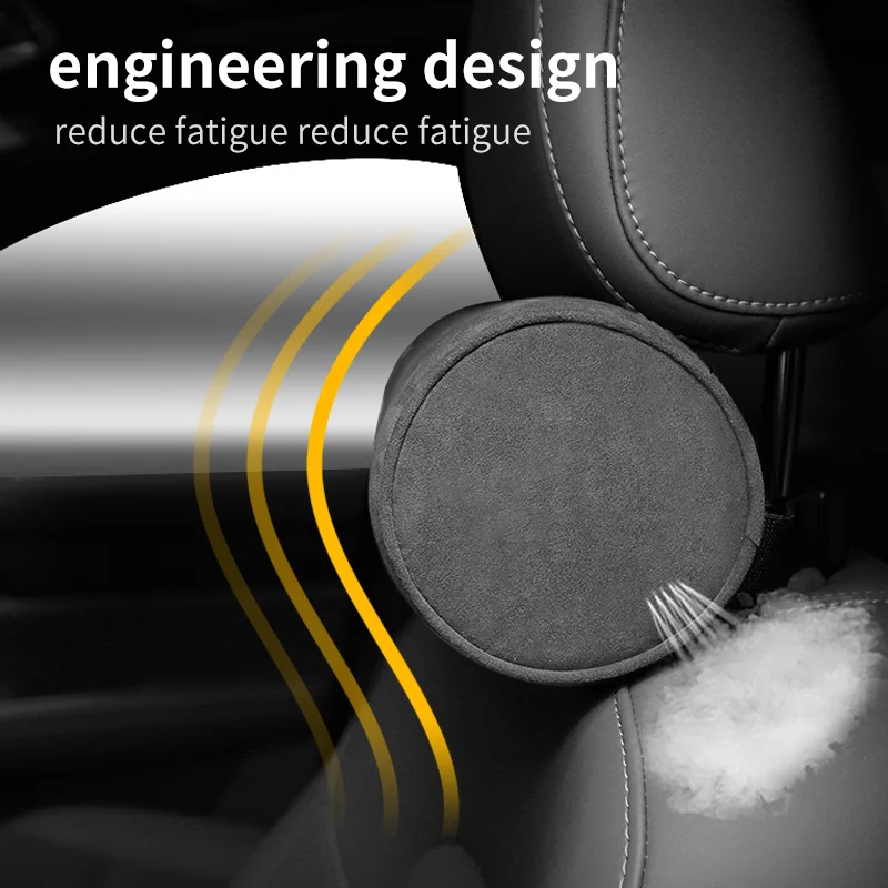 

Alcantara car headrest neck pillow round memory foam deerskin perforated round headrest high-end car interior accessories