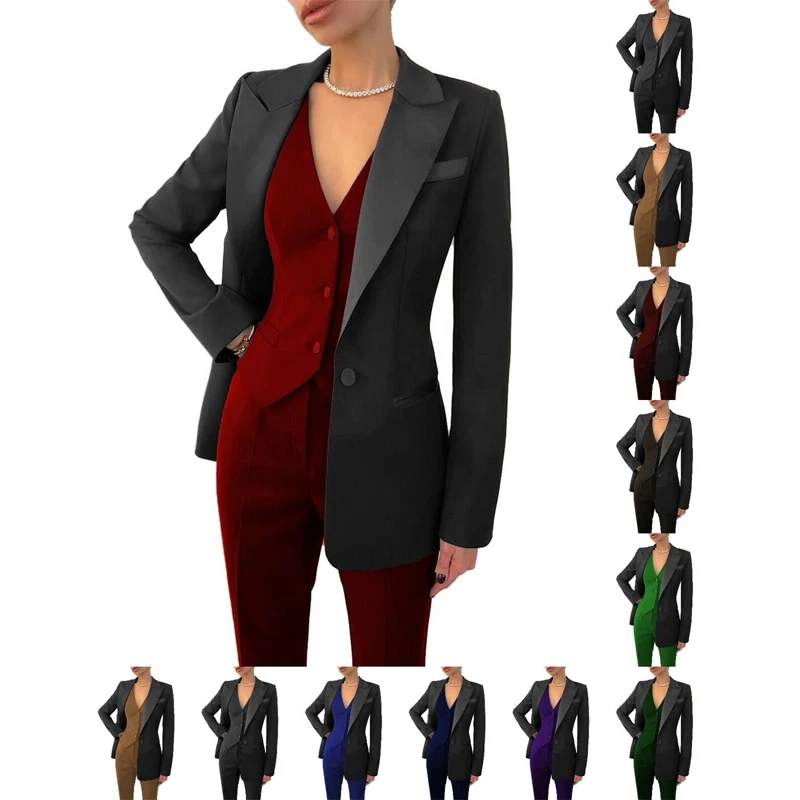 Women's Suit 3 Piece Formal Tuxedo Party Ball Point Lapel Blazer Pant Suit for Lady