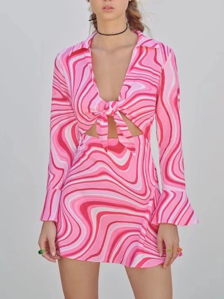 

Женское ажурное платье KBAT, розовое мини-платье в стиле бохо, женские офисные платья с длинным Расклешенным рукавом, летнее пляжное платье с ...