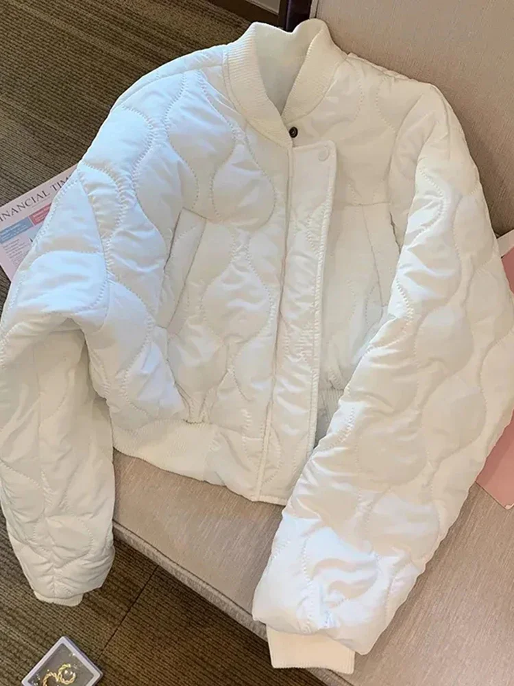 

Zoki White Women Light Parkas Designed Winter Korean Slim Puffer Coat Casual O Neck Thick Cotton Padded Female Short Jacket