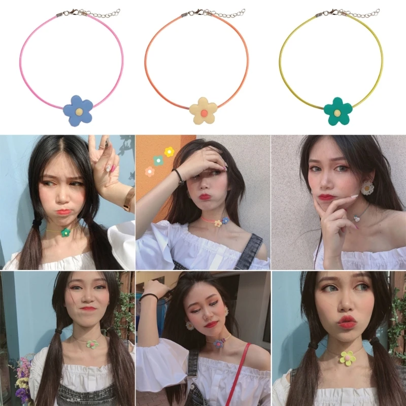 

Flower Pendant Necklaces Women Flower Choker Necklaces Acrylic Material
