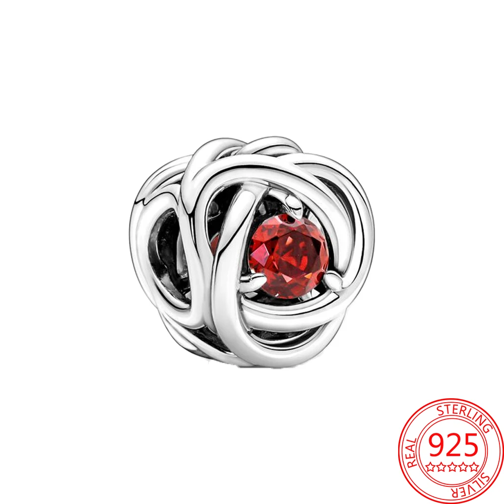 

Lucky Forever Red Cr. Beads July Birthstone Eternity Circle Charm Fit Pandora Bracelet S925 Sliver Girl Jewelry Birthday Gift