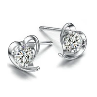 romantic heart earrings for women big crystal aaa cz c brincos stud earrings with real silver color high quality jewelry
