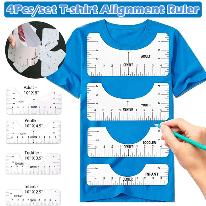 

4Pcs T-Shirt Alignment Ruler T Shirt Alignment Tool for Chart Drawing Template Clothing Pattern Design Sewing Tools Sewing Kit
