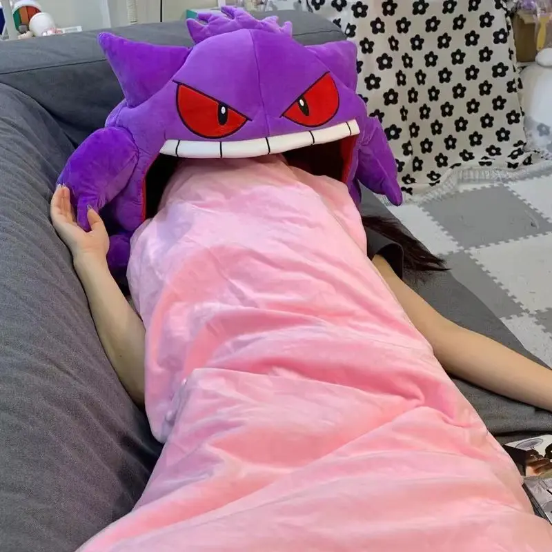 Фото Новинка, хит продаж, 130 см, Pokemon Gengar, большой язык, плюшевая аниме, периферийные устройства, большой размер, подушка для сна Gengar, двойное одеяло для сна, мягкая игрушка №3