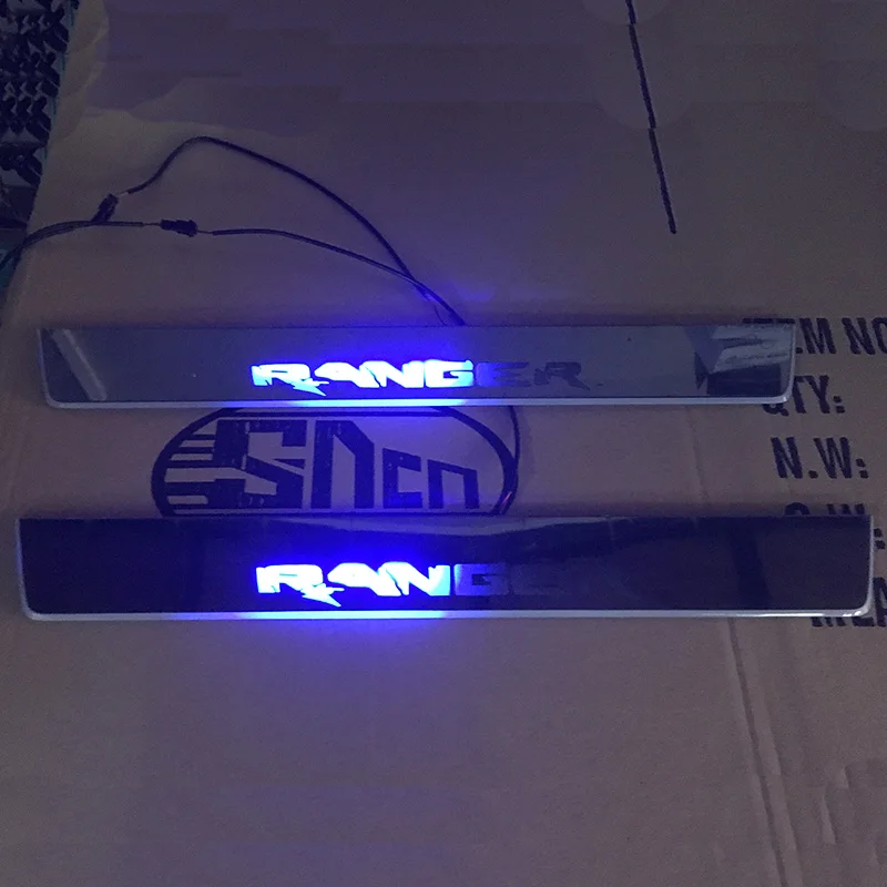 

LED Car Scuff Plate Trim Pedal Door Sill Pathway Moving Welcome Light For Ford Ranger 2014 2015 2016 Badge Emblem Acrylic
