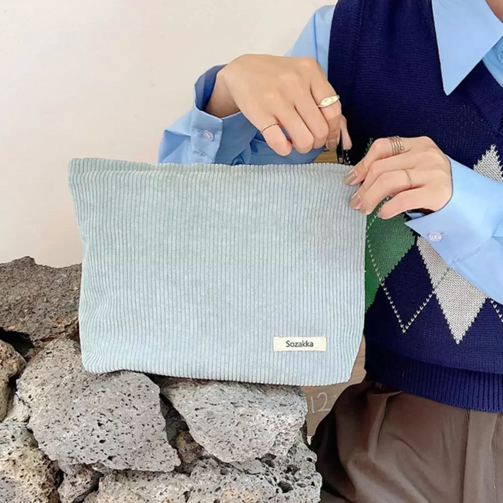 

Corduroy Women Cosmetic Bag Cotton Cloth Makeup Pouch Hand Travel Bag Lipstick Organizer Cases Fashion Zipper Clutch Purse