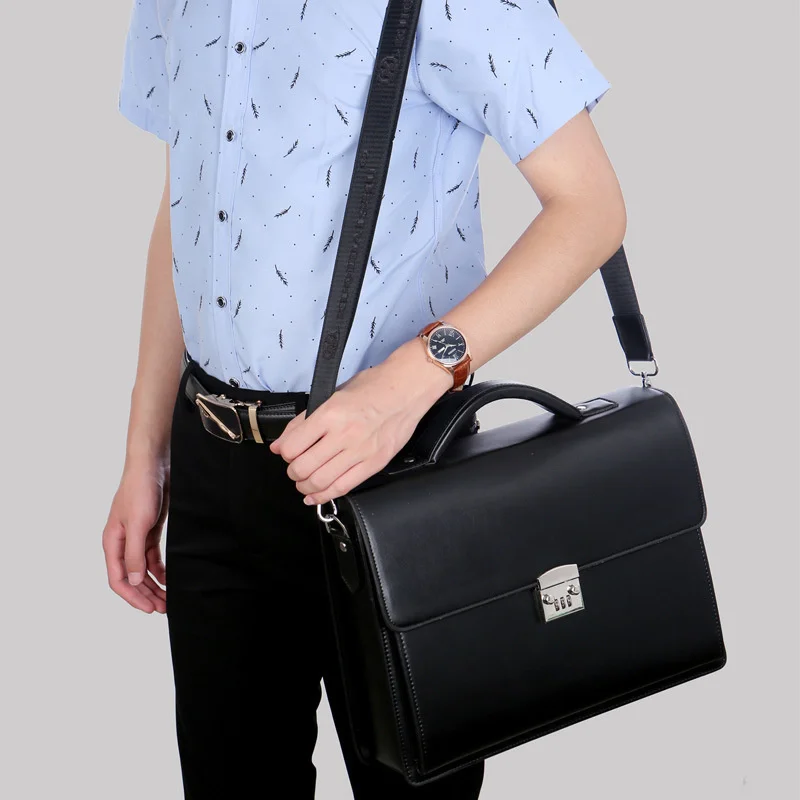 new Male Bring Password Lock Briefcase Diagonal Package genuine leather computer bag men messenger luxury handbags High-quality