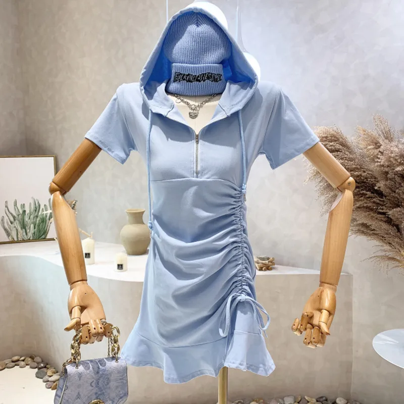 

New Women's Clothing 2022 SummerDesign Ruffle drawstring pleated wrap hip Dress vestidos elegantes para mujer