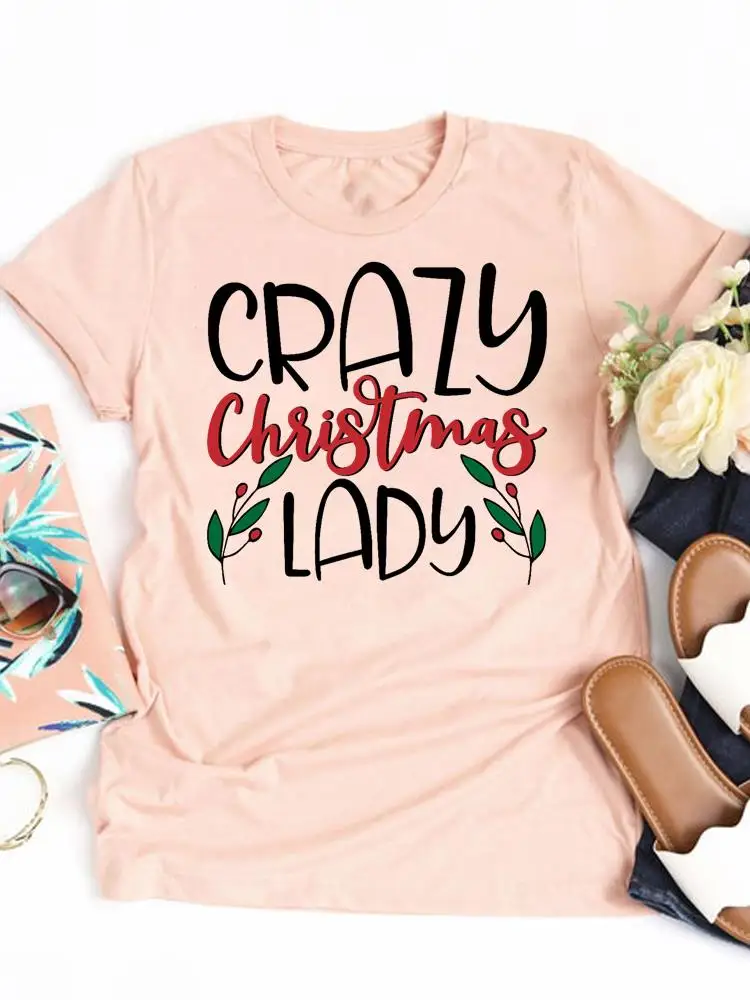 

Letter 90s Festival Merry Christmas Happy New Year Graphic T-shirt Women Clothing Clothes Fashion Basic Tee Top Print T Shirt