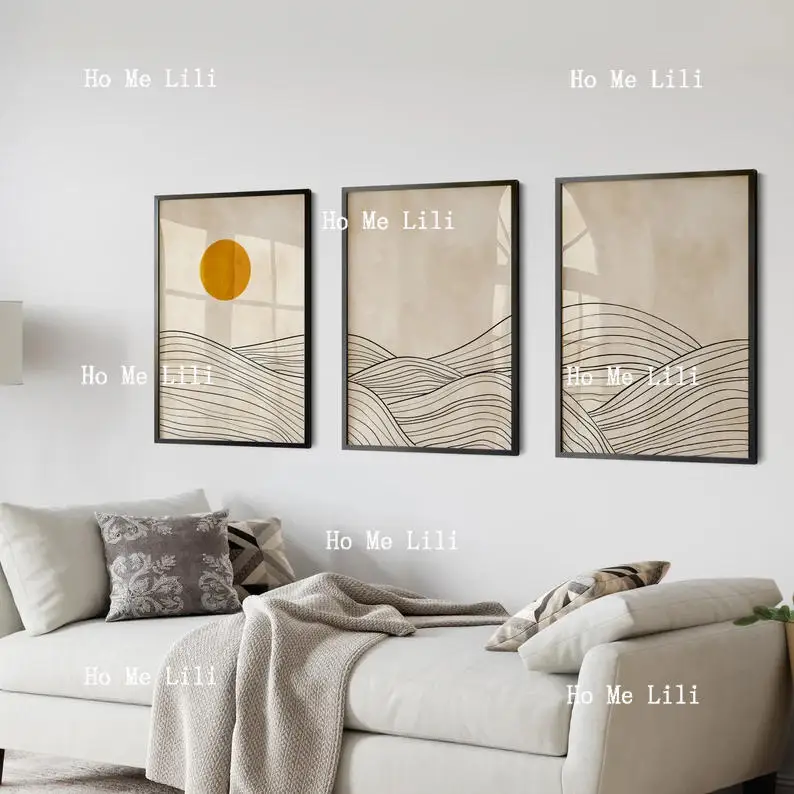 Гламурный трехсекционный холст настенное искусство горная линия