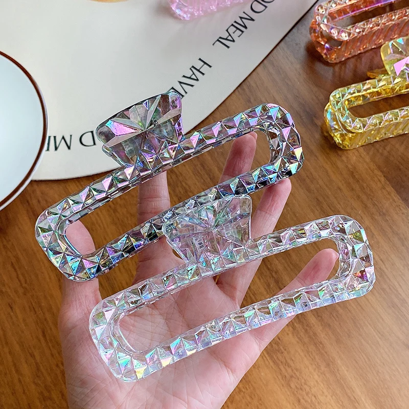 

New Colorful 13m Plastic Biodegradable Senior Strong Hollow Rectangle Large Shark Hair Claw Clip For Women Thick Hair