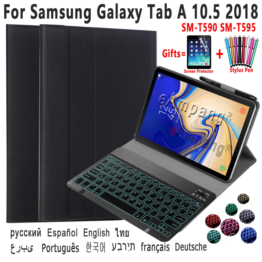

Чехол для Samsung Galaxy Tab A 10,5 2018 со съемной беспроводной подсветкой, Корейская клавиатура, чехол для Samsung Tab T590 T595