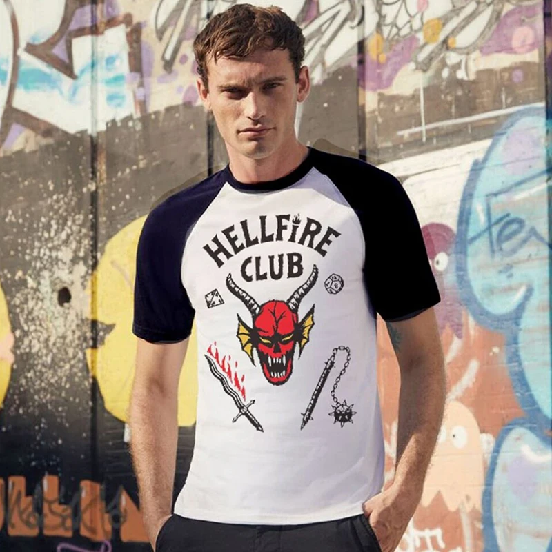 Hellfire Club Vintage T Shirt Men Loose Fashion Baseball Tee Harajuku Streetwear Long Sleeved Eddie Munson Mens T Shirts O Neck images - 6