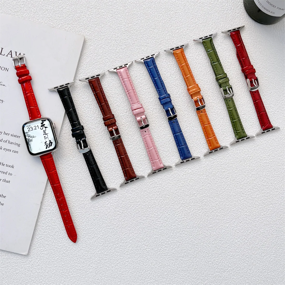 

Ремешок из кожи крокодила для Apple Watch 7 6 5 4 SE 38 40 41 42 44 45 мм