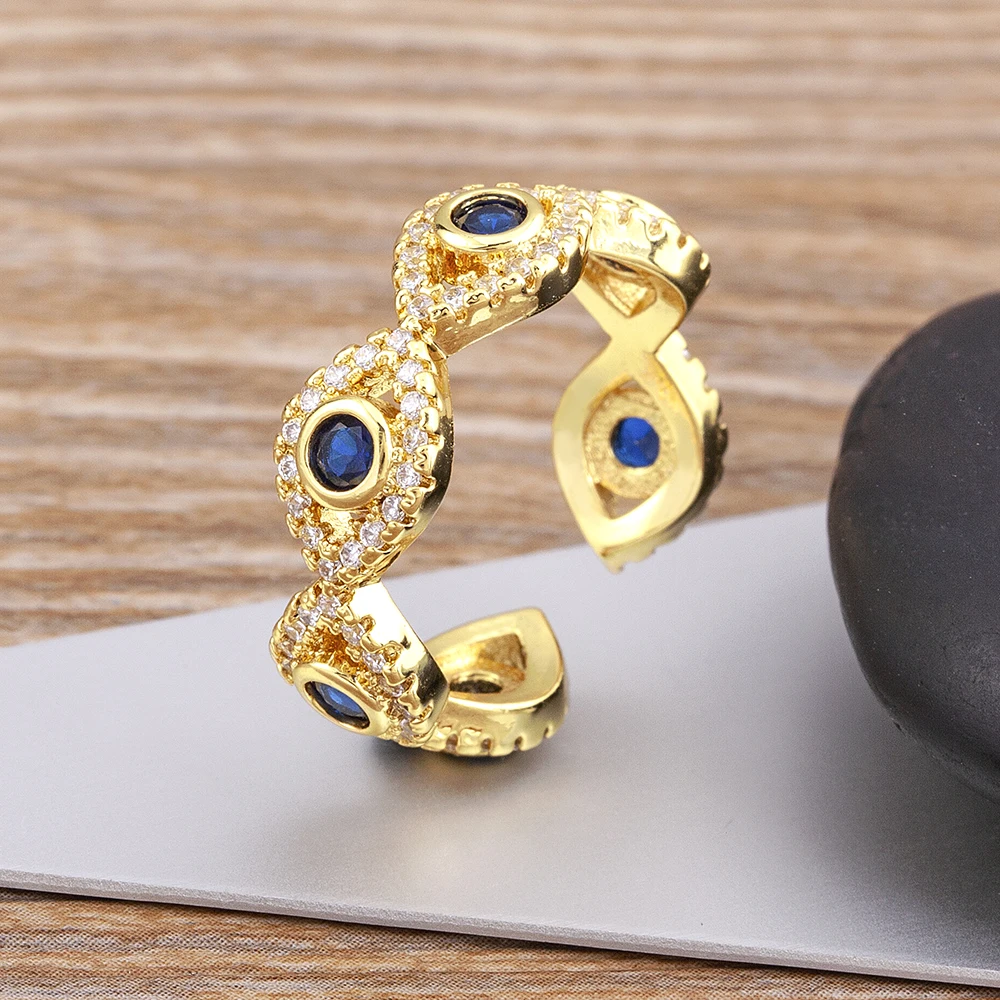 

High Quality Zircon Turkish Dark Blue Evil Eye Ring Women's Adjustable Retro Wedding Ring Romantic Engagement Gifts Wholesale