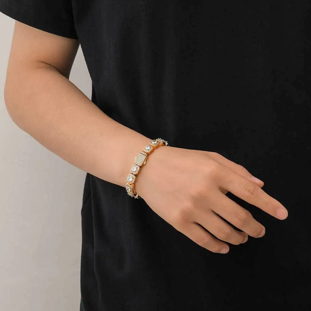 Браслет Теннисный мужской из белого золота 18 К и меди с фианитами