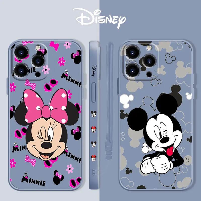 

Cell Liquid Case for Apple iPhone 11 12 13 Pro Max 7 8 Plus SE XS i12 6S Mini Luxury Silicone Disney Mickey Minnie Pink Black