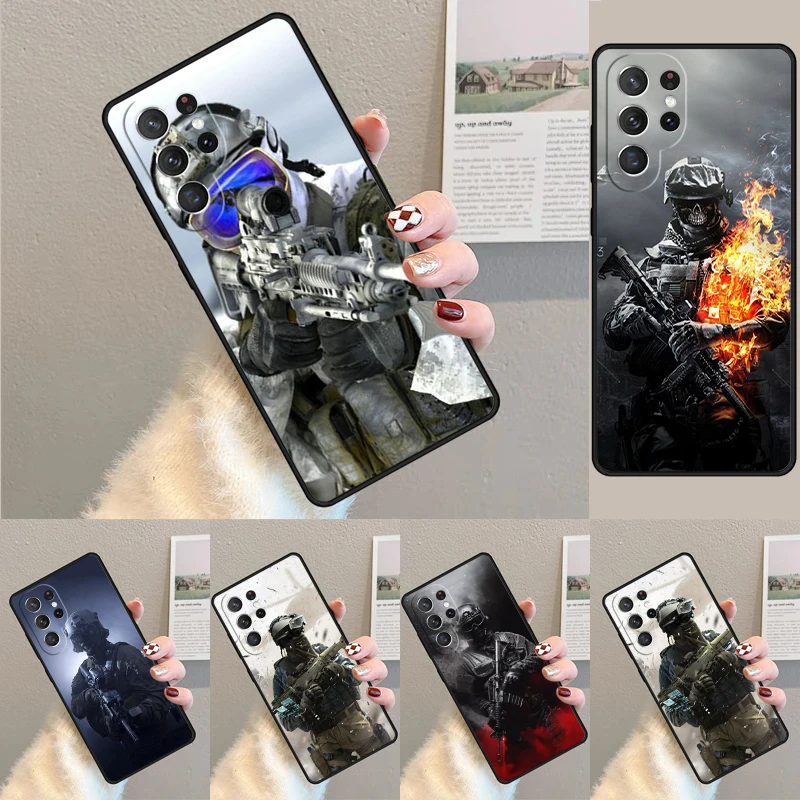 Чехол для Samsung Galaxy S24 Ultra S21 S22 S8 S9 S10E Note 10 20 Plus FE S23 армейский солдат спецназ чехол