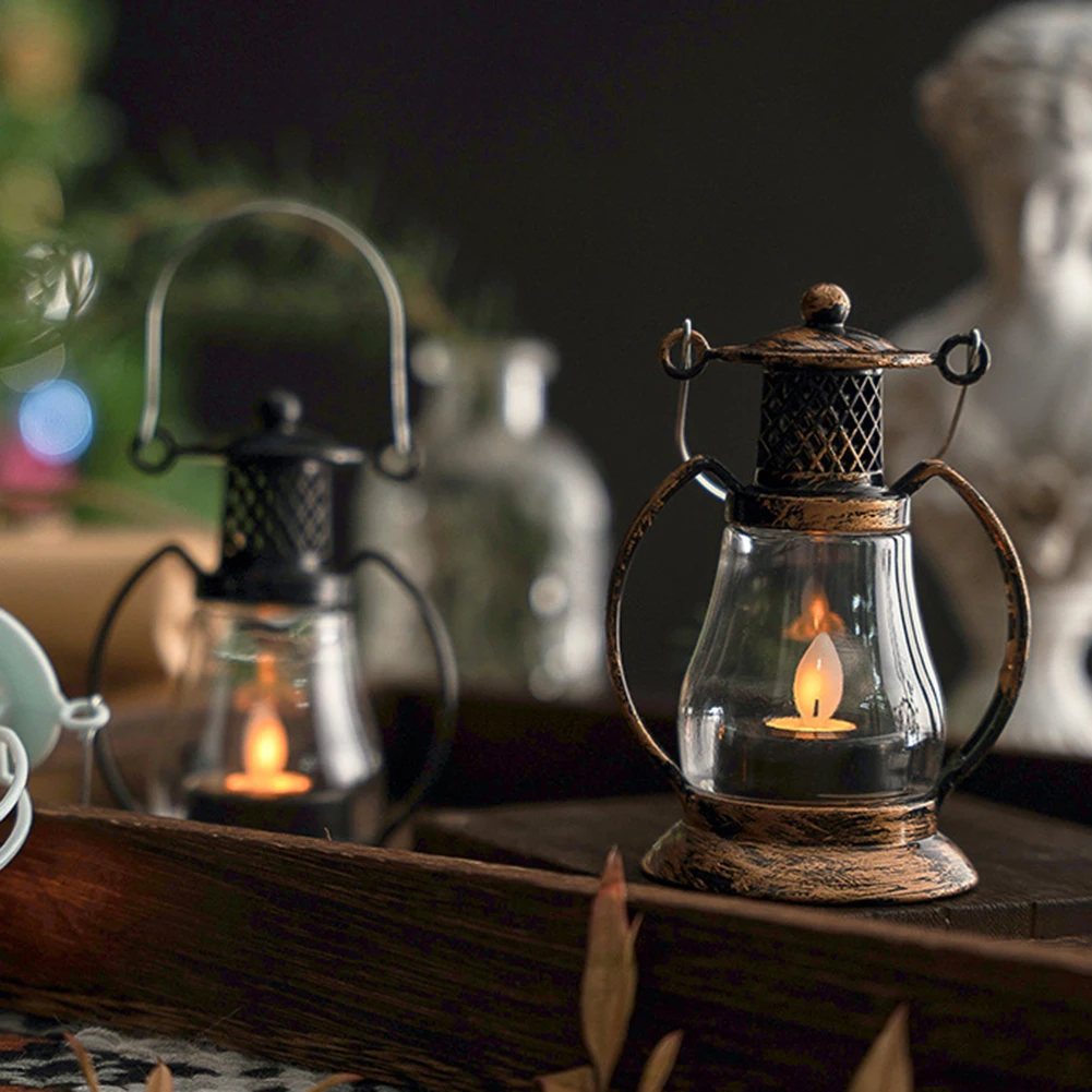 

Retro Candle Lantern Light Electronic Desktop Hanging Night Lamp Home Decoration Holiday Wedding Party Home Ornament