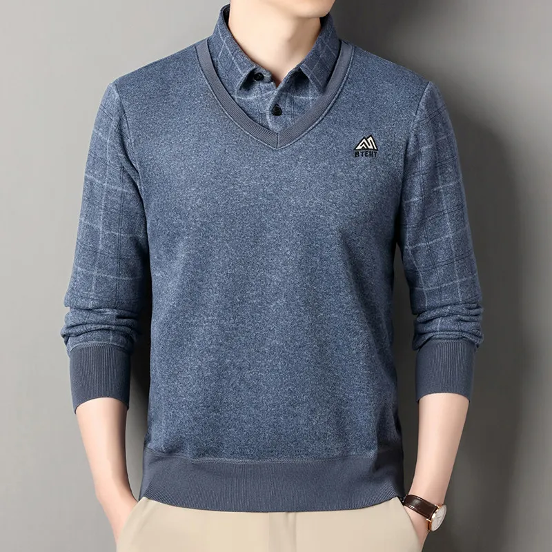 Мужская повседневная верхняя одежда двойные рубашки свитера Новые осенне-зимние