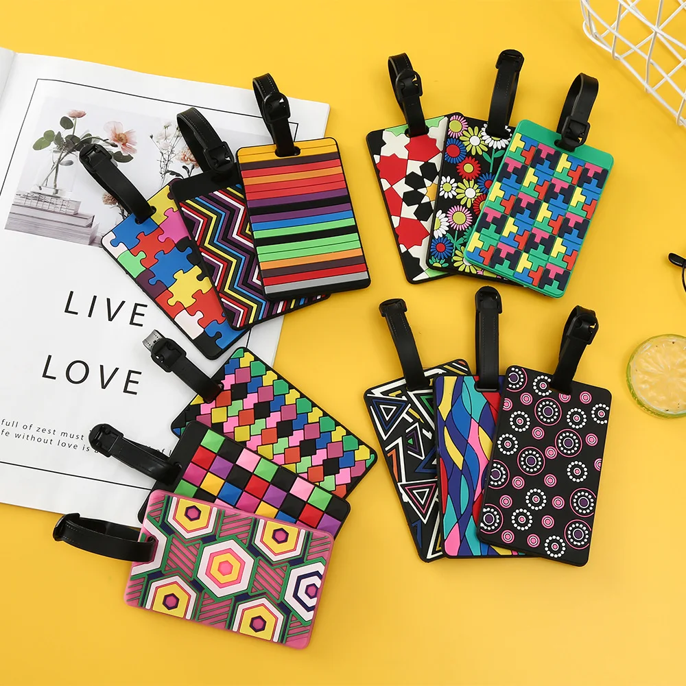 

Geometric Luggage Tag Silicone Pvc Soft Luggage Tag Card Protector Cover Bank Credit Card Holder Cover Travel Accessories